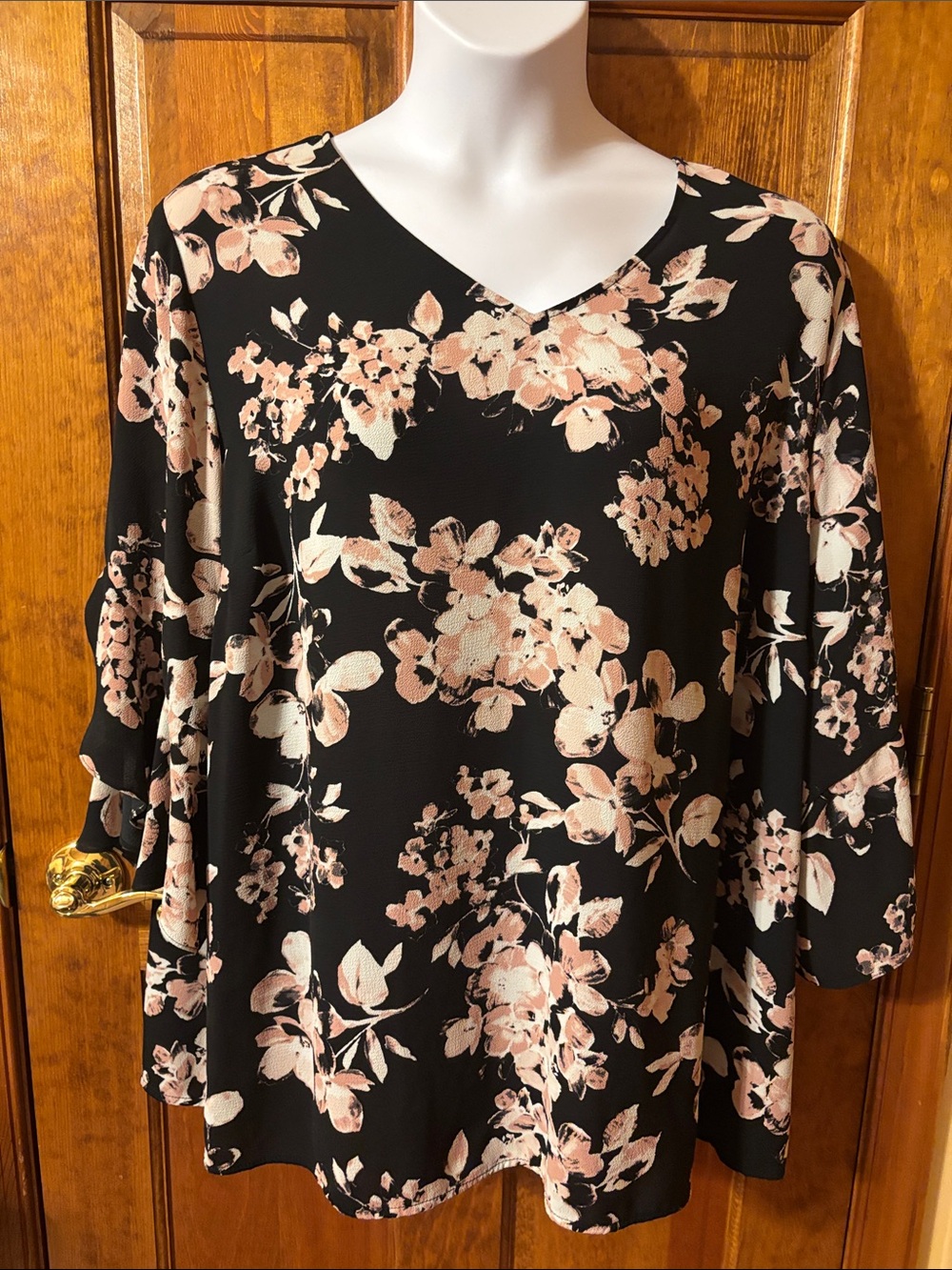 Catherines Black Tunic with Blush Floral Print